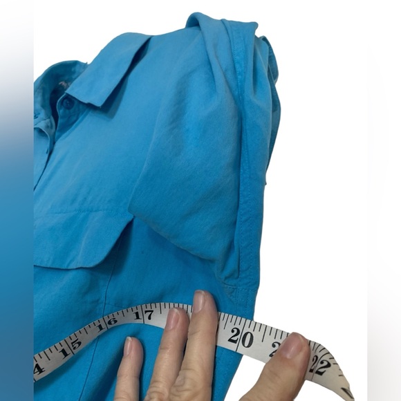 NEXX New York Long Sleeve Button Front Teal Silk tailored Blouse, size M EUC - Picture 6 of 11